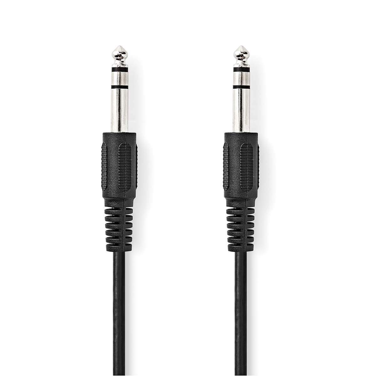 Stereo Audio kabel | 6.35 mm Hanstik | 6.35 mm Hanstik | Nikkelplateret | 2.00 m | Runde | Sort | Label