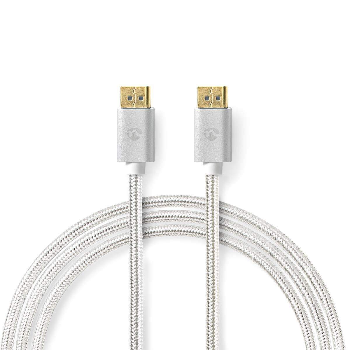 Displayport-kabel DisplayPort Hane DisplayPort Hane 8K@60Hz Guldplaterad 2.00 m Rund Flätad Silver Kartong med | Elektronik - Ljud & Bild - TV-Tillbehör - Projektorer | Pryloteket