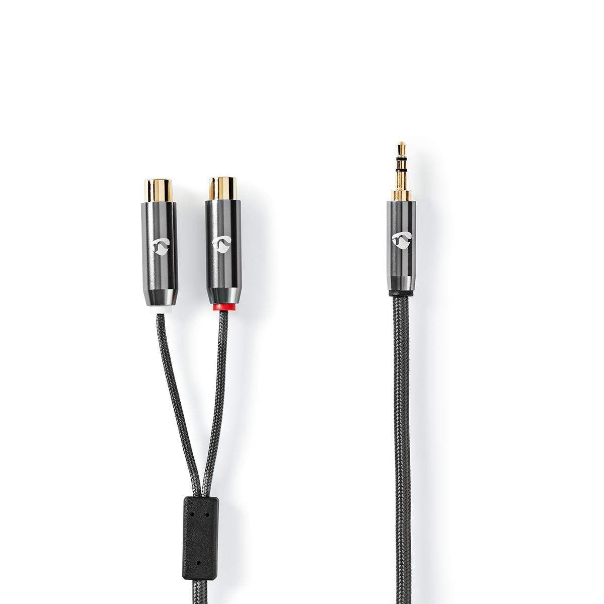 Stereo Audio kabel | 3.5 mm Hanstik | 2x RCA Hun | Guldplateret | 0.20 m | Runde | Grå / Gun Metal Grå | Cover Window Box