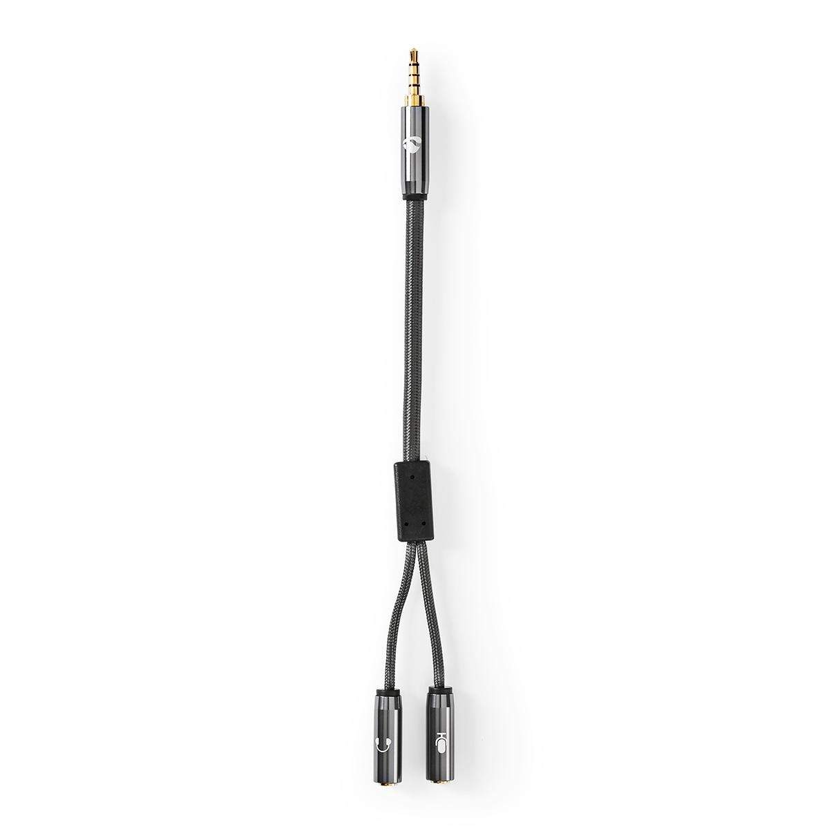 Stereo Audio kabel | 3.5 mm Hanstik | 2 x 3.5 mm Hunstik | Guldplateret | 0.20 m | Runde | Grå / Gun Metal Grå | Cover Window Bo