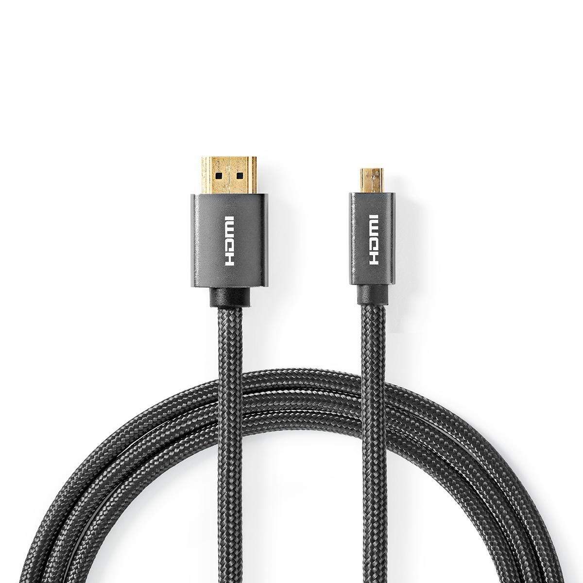 High Speed ​​HDMI ™ kabel med Ethernet | HDMI™ Stik | HDMI™ Micro-stik | 4K@60Hz | 18 Gbps | 2.00 m | Runde | Bomuld | Antracit