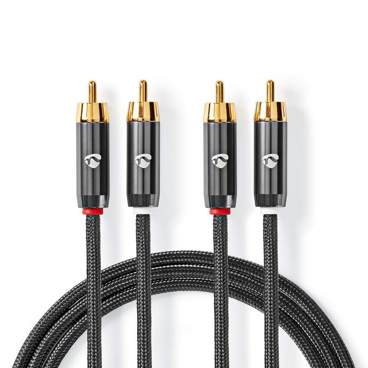 Stereo Audio kabel | 2x RCA Hanstik | 2x RCA Hanstik | Guldplateret | 1.00 m | Runde | Grå / Gun Metal Grå | Cover Window Box billede