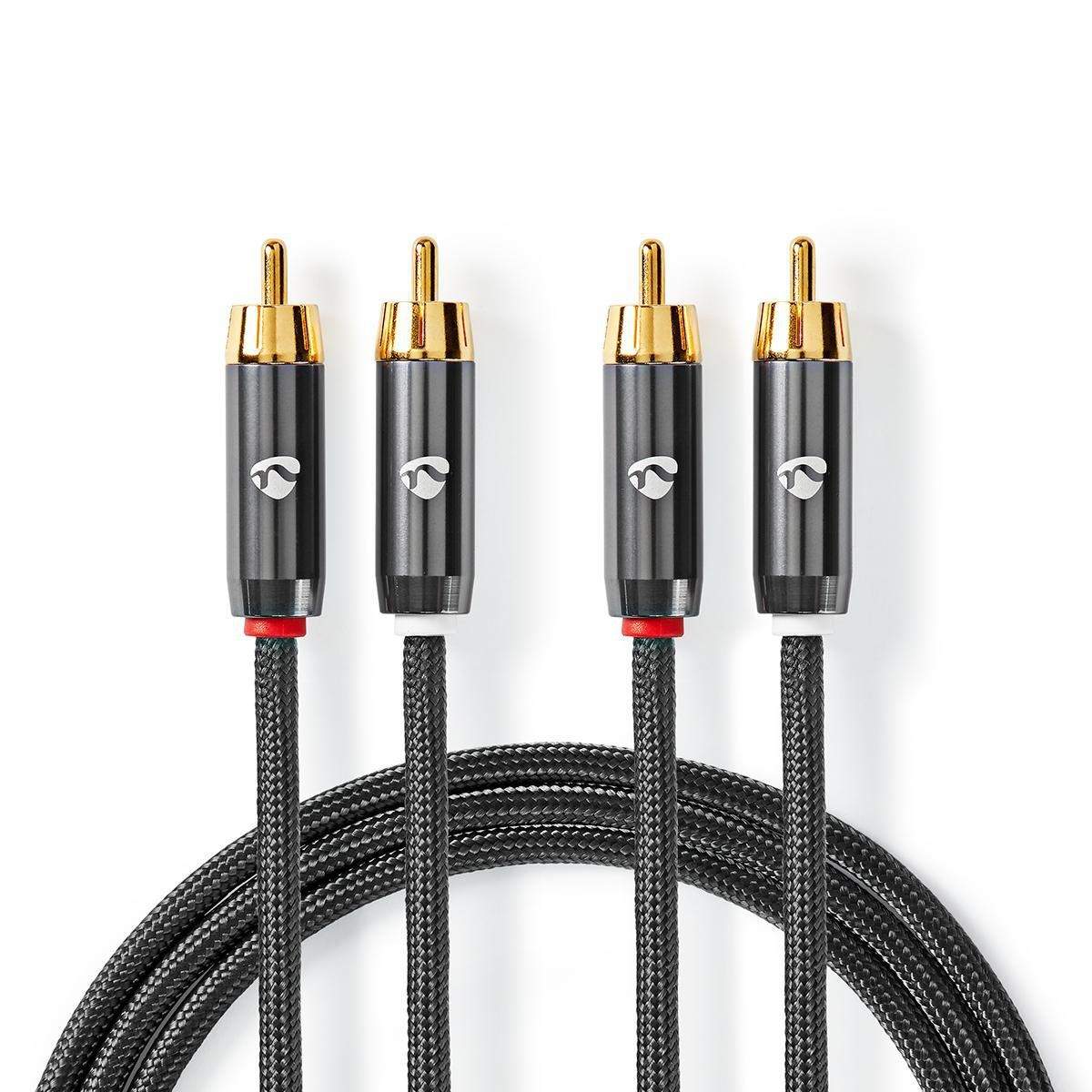 Stereo Audio kabel | 2x RCA Hanstik | 2x RCA Hanstik | Guldplateret | 5.00 m | Runde | Grå / Gun Metal Grå | Cover Window Box