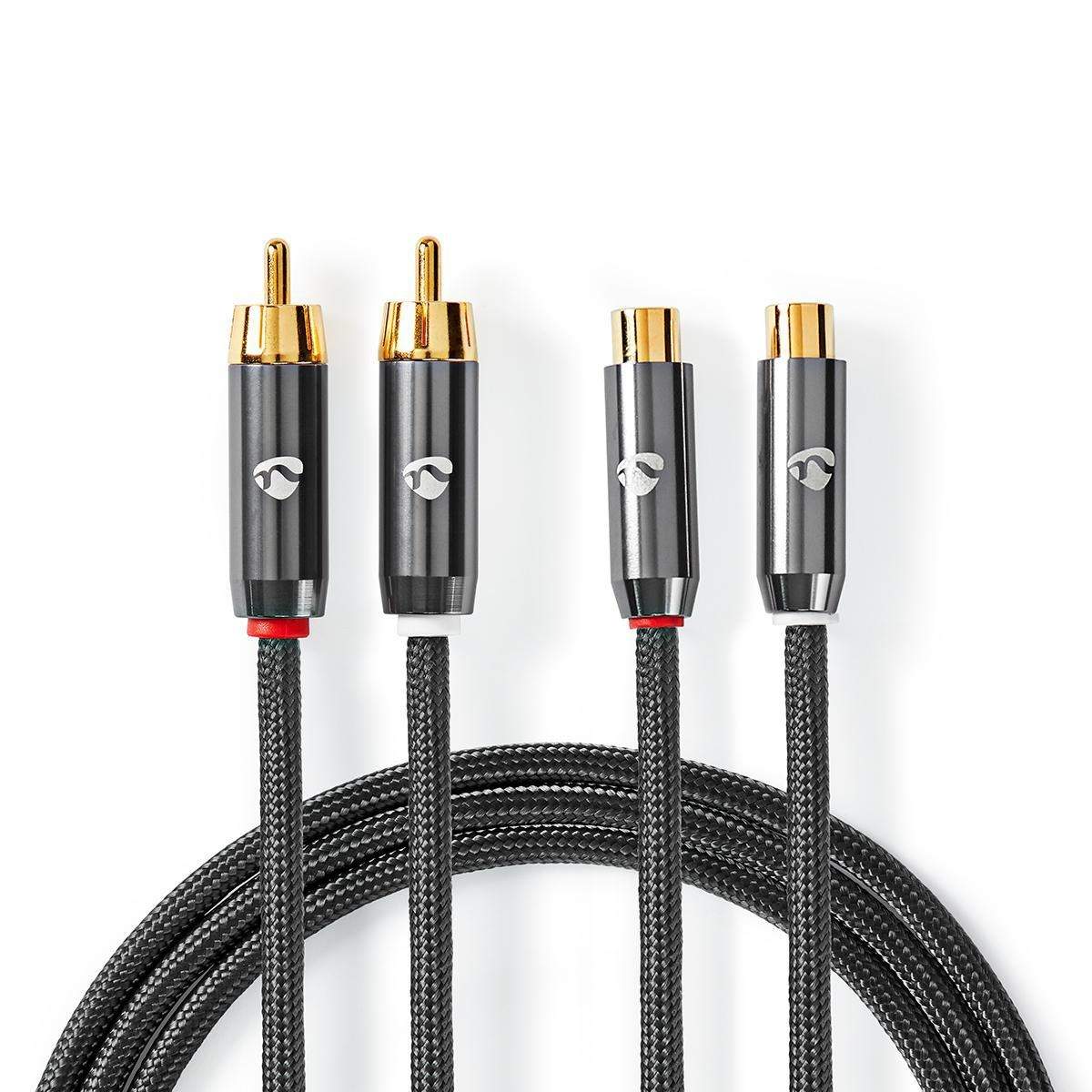 Stereo Audio kabel | 2x RCA Hanstik | 2x RCA Hun | Guldplateret | 5.00 m | Runde | Grå / Gun Metal Grå | Cover Window Box