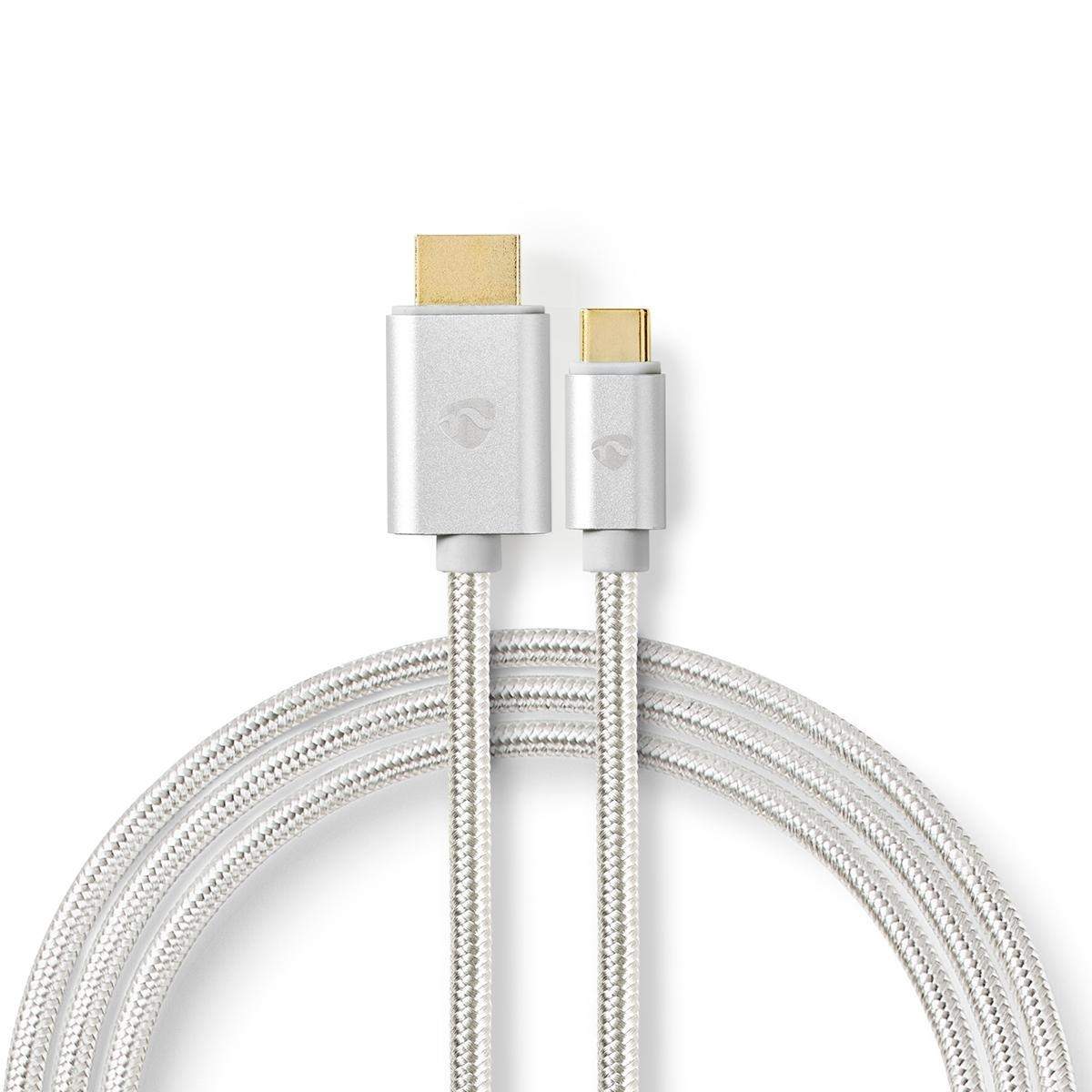 USB-C™ Adapter | USB 3.2 Gen 1 | USB-C™ Han | HDMI™ Stik | 4K@60Hz | 18 Gbps | 2.00 m | Runde | Guldplateret | Flettet / Nylon |