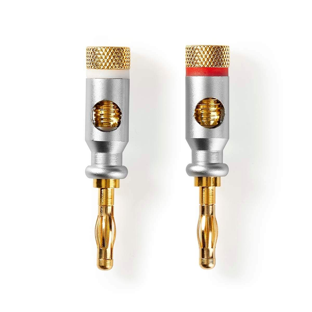 Banana Connector | Lige | Han | Guldplateret | Skru | Kabeldiameter: 7.0 mm | Zinc Alloy | Sølv | 2 stk. | Box