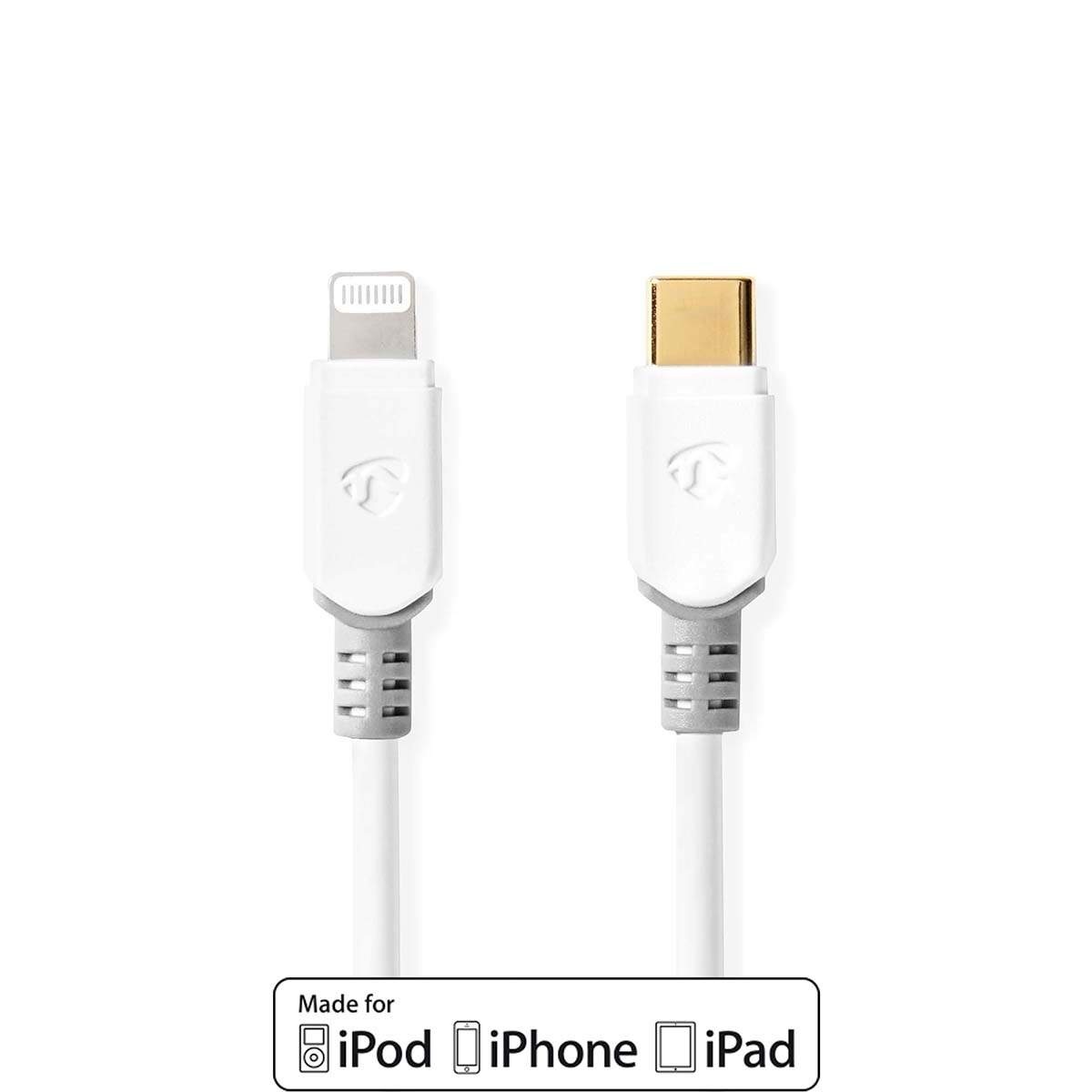 Lightning Kabel | USB 2.0 | Apple Lightning 8-pin | USB-C™ Han | 480 Mbps | Guldplateret | 2.00 m | Runde | PVC | Hvid | Window