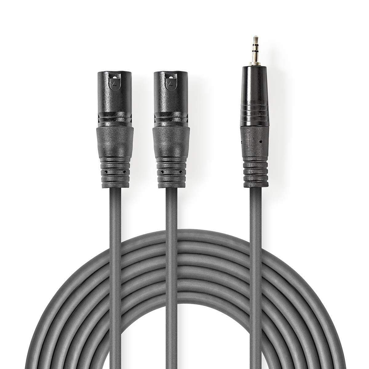 Balanceret Audio kabel | 2x XLR 3-Pin Hanstik | 3.5 mm Hanstik | Nikkelplateret | 1.50 m | Runde | PVC | Mørkegrå | Kartonhylste