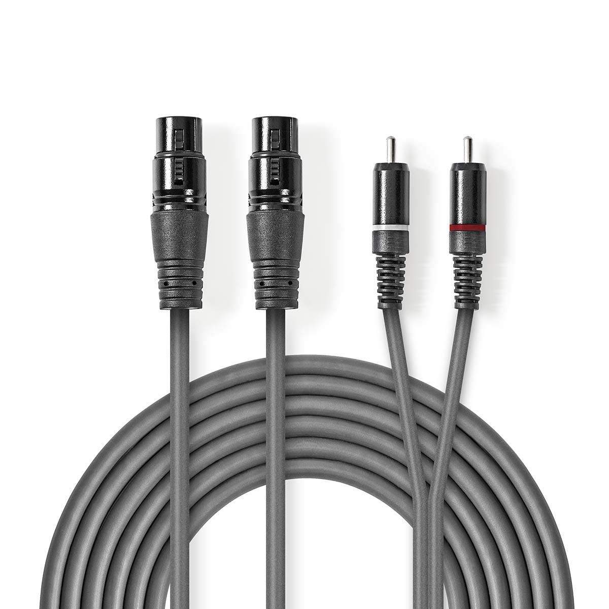 Balansoitu Audiojohto | 2x XLR 3-Pin naaras | 2x RCA uros | Niklattu | 1.50 m | Pyöreä | PVC | Tummanharmaa | Pahvikotelo