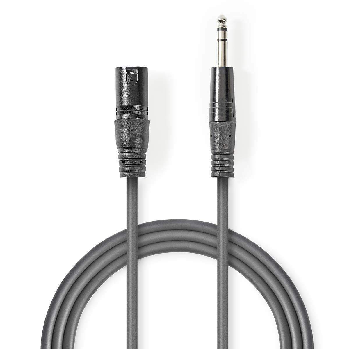Balanceret Audio kabel | XLR 3-Pin Han | 6.35 mm Hanstik | Nikkelplateret | 5.00 m | Runde | PVC | Mørkegrå | Kartonhylster billede