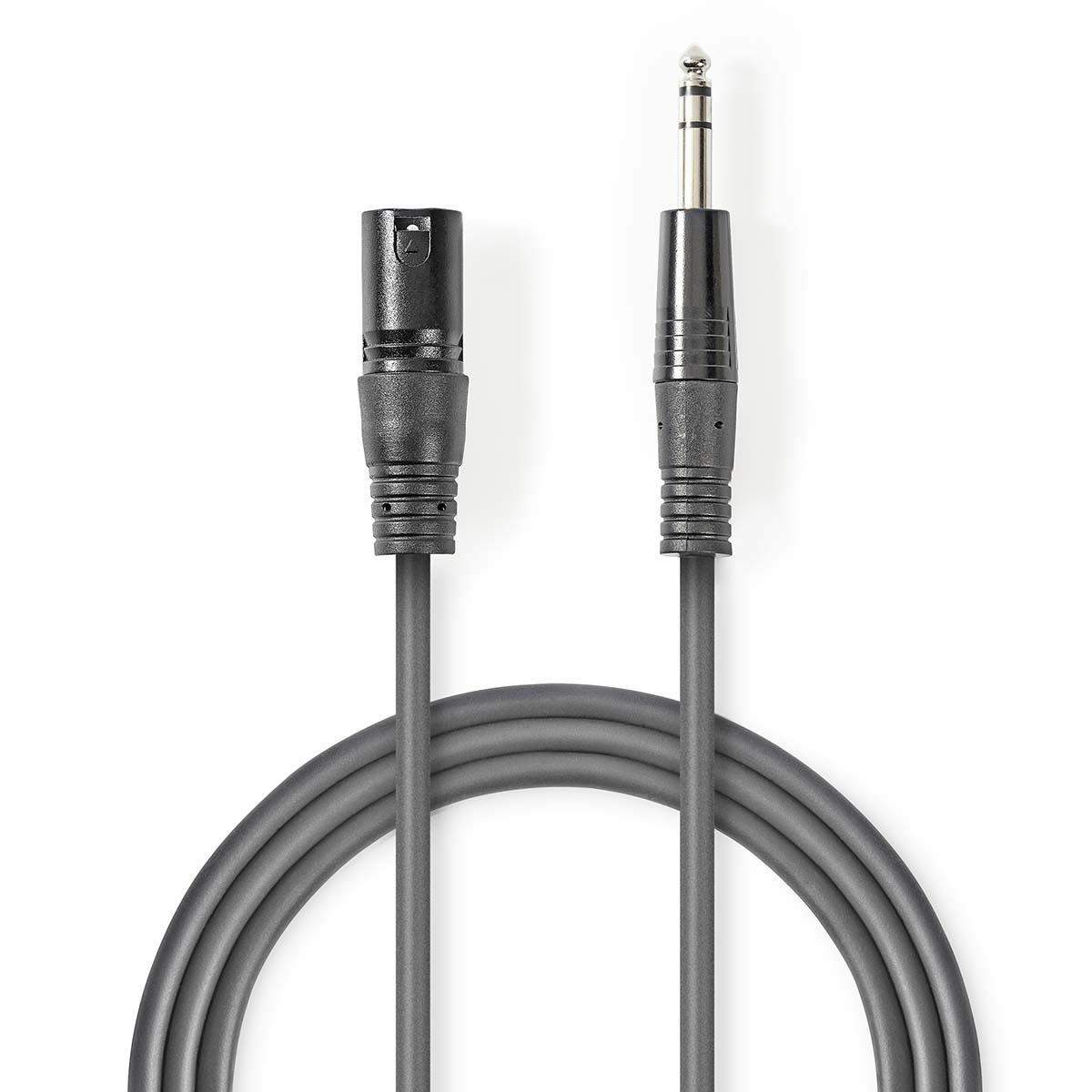 Nedis Balanceret Audio kabel | XLR 3-Pin Han | 6.35 mm Hanstik | Nikkelplateret | 3.00 m | Runde | PVC | Mørkegrå | Kartonhylster