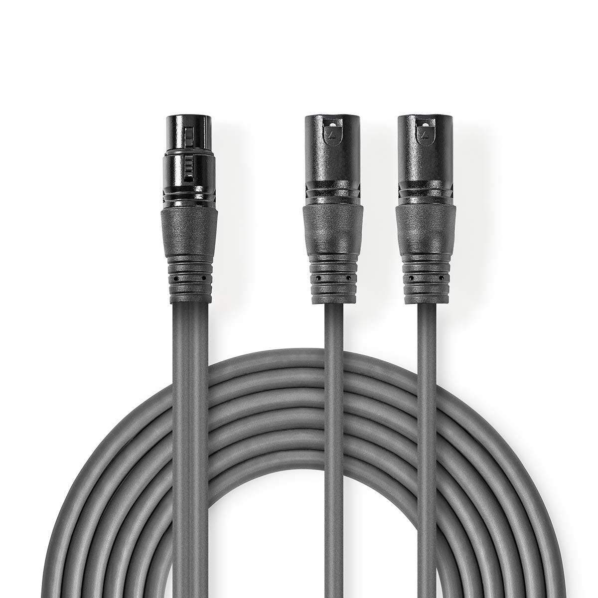 Balanceret Audio kabel | 2x XLR 3-Pin Hanstik | XLR 3-Pin Hun | Nikkelplateret | 1.50 m | Runde | PVC | Mørkegrå | Kartonhylster billede