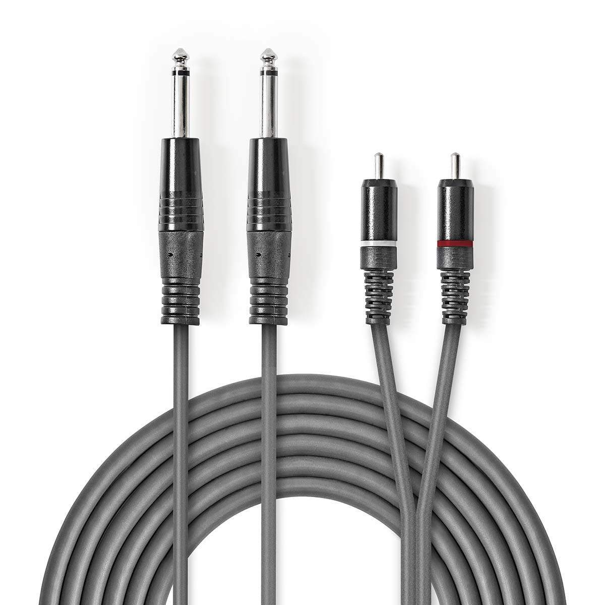 Nedis - Stereo Audio kabel | 2x 6.35 mm Hanstik | 2x RCA Hanstik | Nikkelplateret | 5.00 m | Runde | Mørkegrå | Kartonhylster - COTH23320GY50