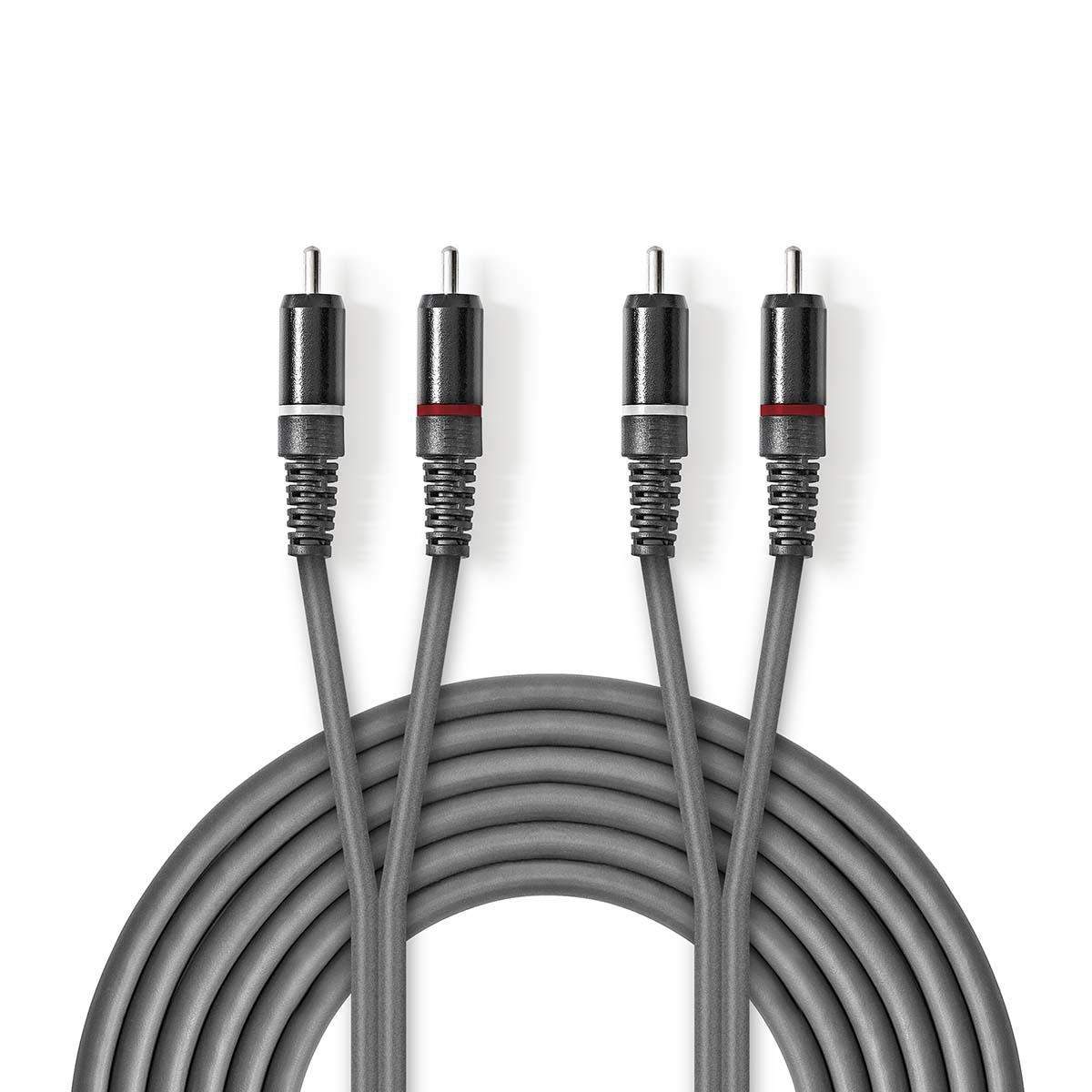 Stereo Audio kabel | 2x RCA Hanstik | 2x RCA Hanstik | Nikkelplateret | 3.00 m | Runde | Mørkegrå | Kartonhylster billede