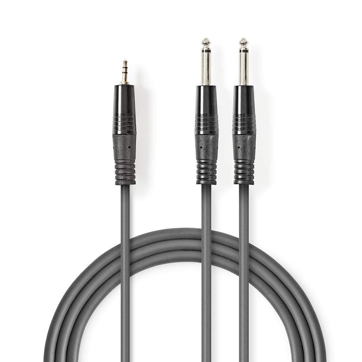 Nedis - Stereo Audio kabel | 2x 6.35 mm Hanstik | 3.5 mm Hanstik | Nikkelplateret | 5.00 m | Runde | Mørkegrå | Kartonhylster - COTH23200GY50