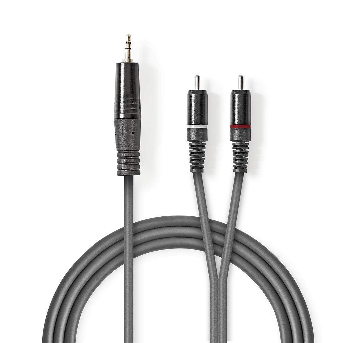 Stereo Audio kabel | 3.5 mm Hanstik | 2x RCA Hanstik | Nikkelplateret | 5.00 m | Runde | Mørkegrå | Kartonhylster
