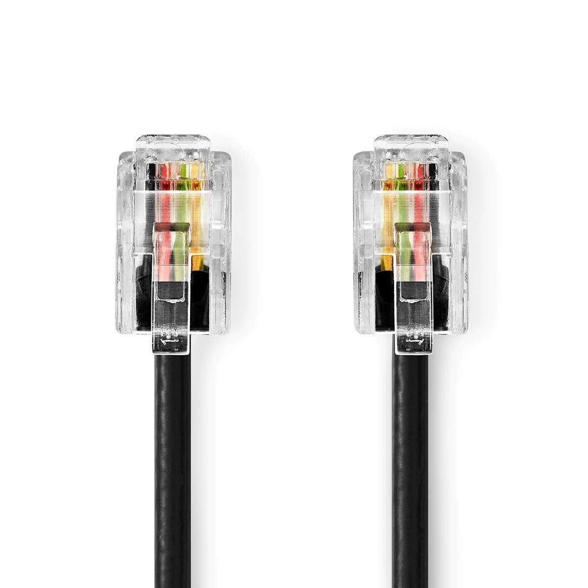 Telecom Kabel | RJ10 (4P4C) Hanstik | RJ10 (4P4C) Hanstik | 5.00 m | Kabeludformning: Rullet | Kabeltype: RJ10 | Gennemsigtig / Sort