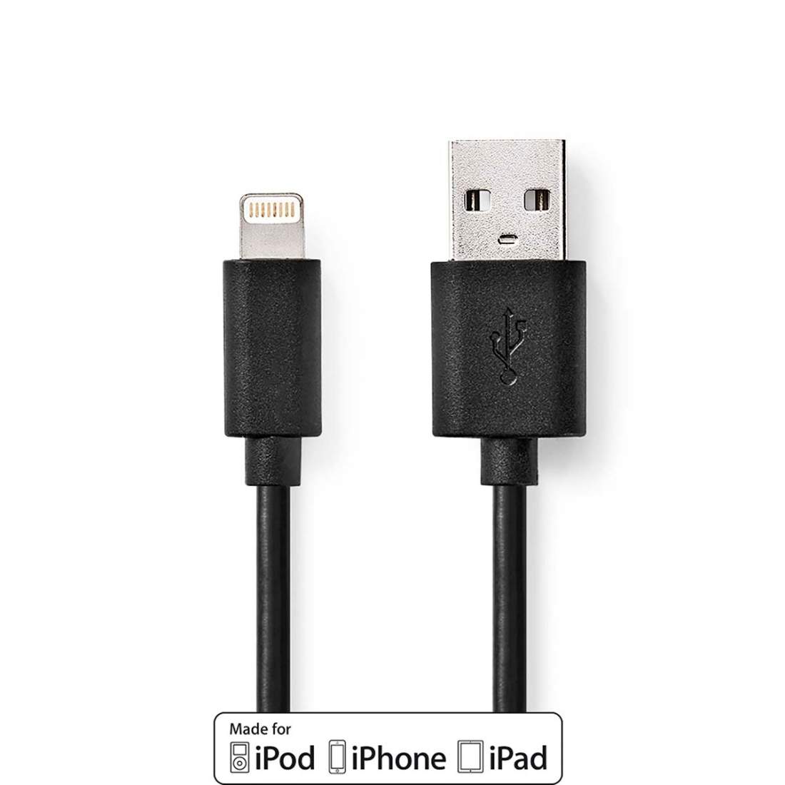 Lightning Kabel USB 2.0 Apple Lightning, 8-stifts USB-A Hane 480 Mbps Nickelplaterad 1.00 m Rund PVC Svart L | Elektronik - Kablar & Adaptrar - Adaptrar & Signalomvandlare - USB | Pryloteket