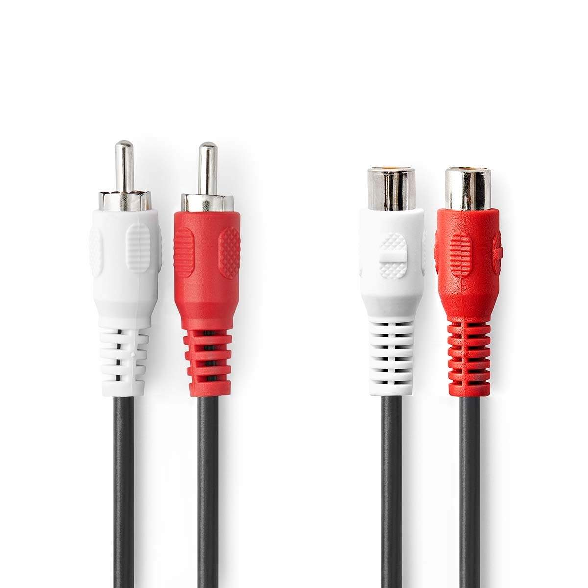 Stereo Audio kabel | 2x RCA Hanstik | 2x RCA Hun | Nikkelplateret | 10.0 m | Runde | Sort | Plastikpose