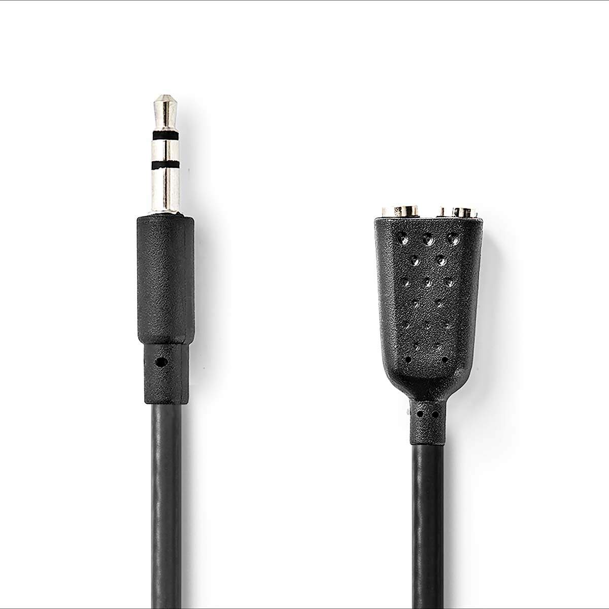 Stereo Audio kabel | 3.5 mm Hanstik | 2 x 3.5 mm Hunstik | Nikkelplateret | 0.20 m | Runde | Sort | Konvolut