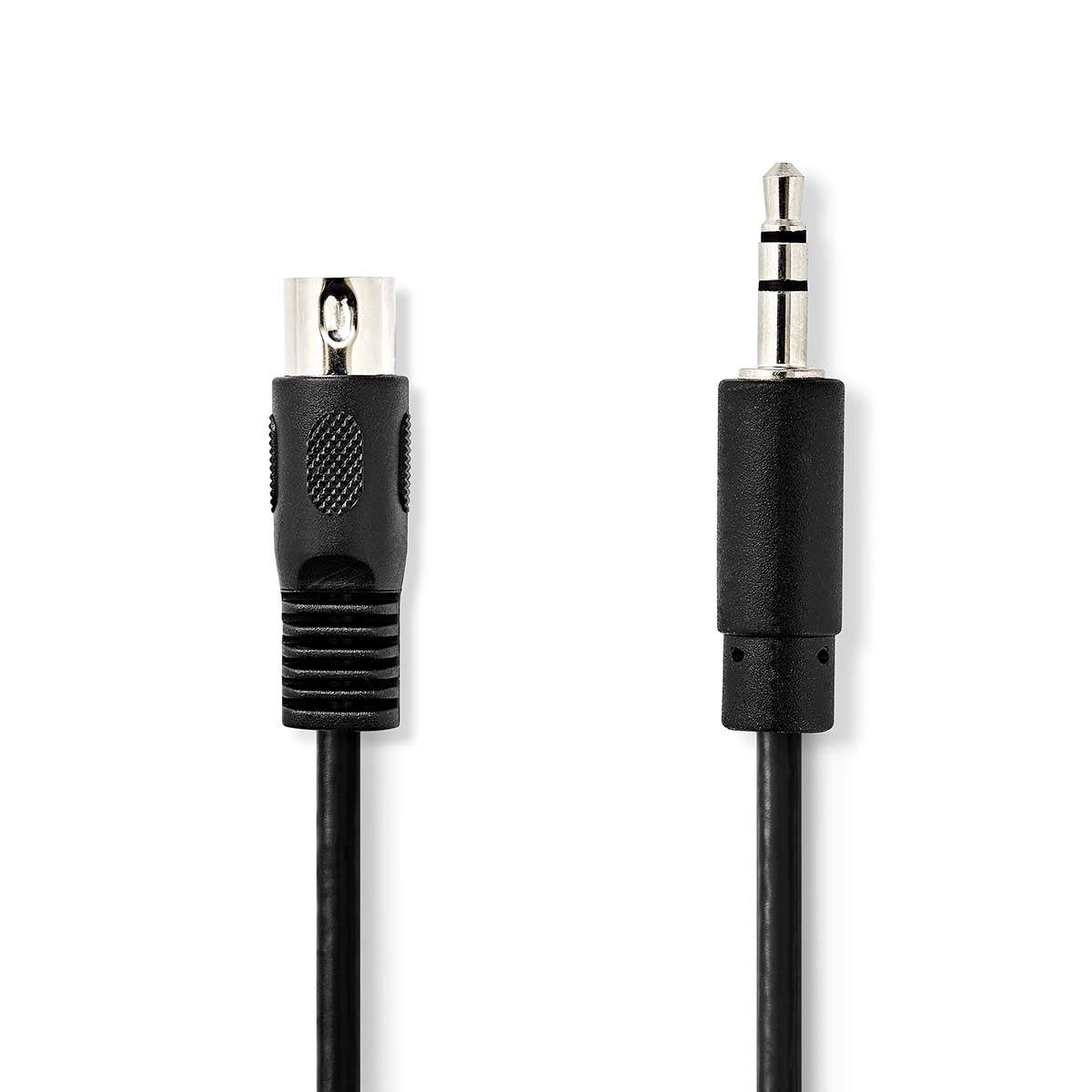 DIN Audio kabel | DIN 5-Pin Han | 3.5 mm Hanstik | Nikkelplateret | 1.00 m | Runde | PVC | Sort | Konvolut