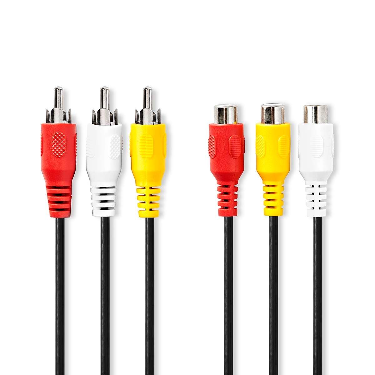 Composite Video kabel | 3x RCA Han | 3x RCA Hun | Nikkelplateret | 480p | 3.00 m | Runde | PVC | Sort | Konvolut