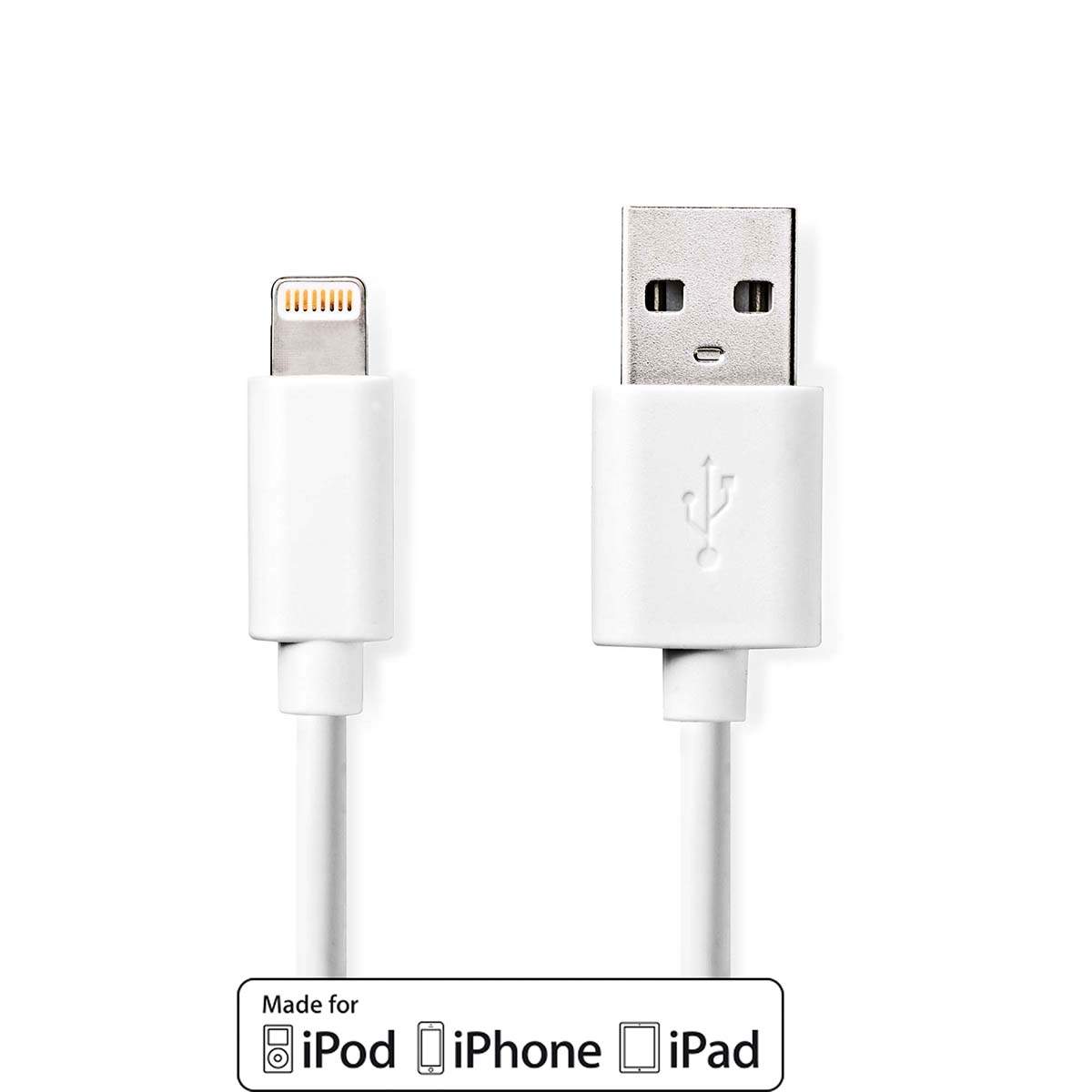 Lightning Kabel | USB 2.0 | Apple Lightning 8-pin | USB-A Han | 480 Mbps | Nikkelplateret | 3.00 m | Runde | PVC | Hvid | Plasti