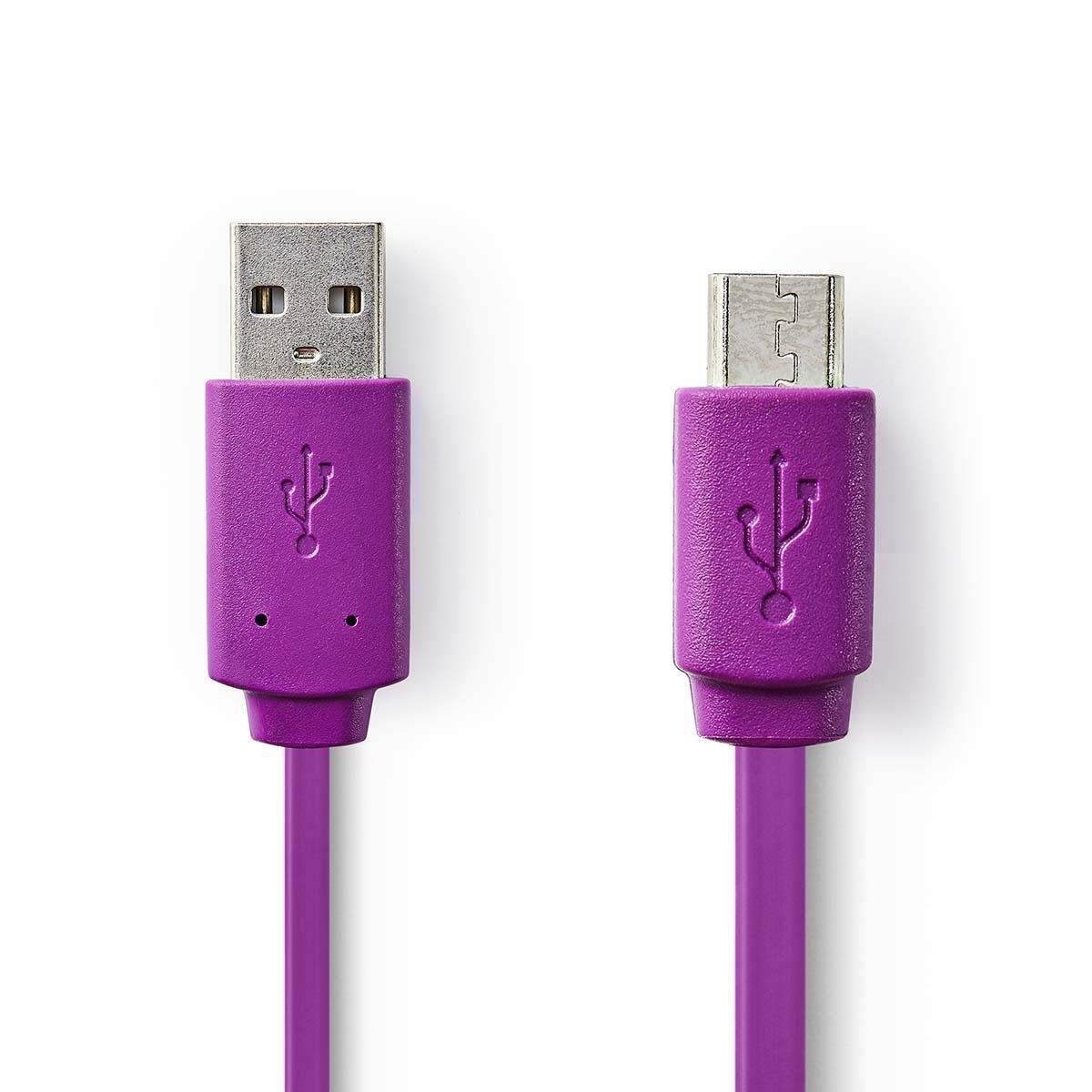 USB-kabel | USB 2.0 | USB-A Han | USB Micro-B han | 2.5 W | 480 Mbps | Nikkelplateret | 1.00 m | Fladt | PVC | Violet | Plastikp