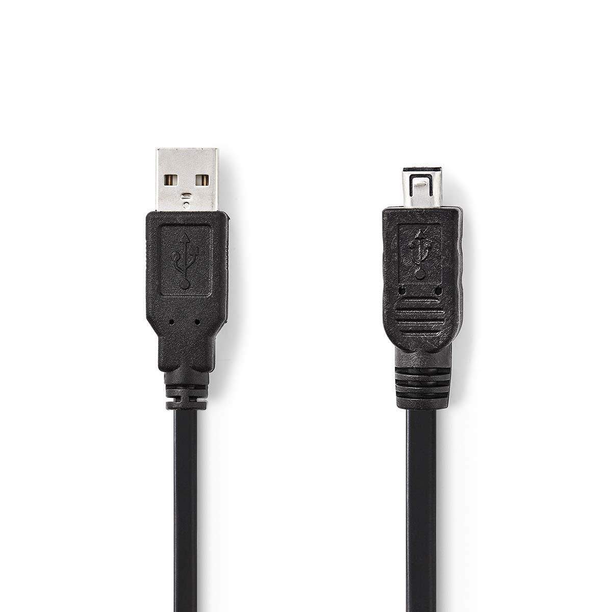 USB-kabel | USB 2.0 | USB-A Han | Mini 4-Pin Han | 480 Mbps | Nikkelplateret | 2.00 m | Runde | PVC | Sort | Plastikpose