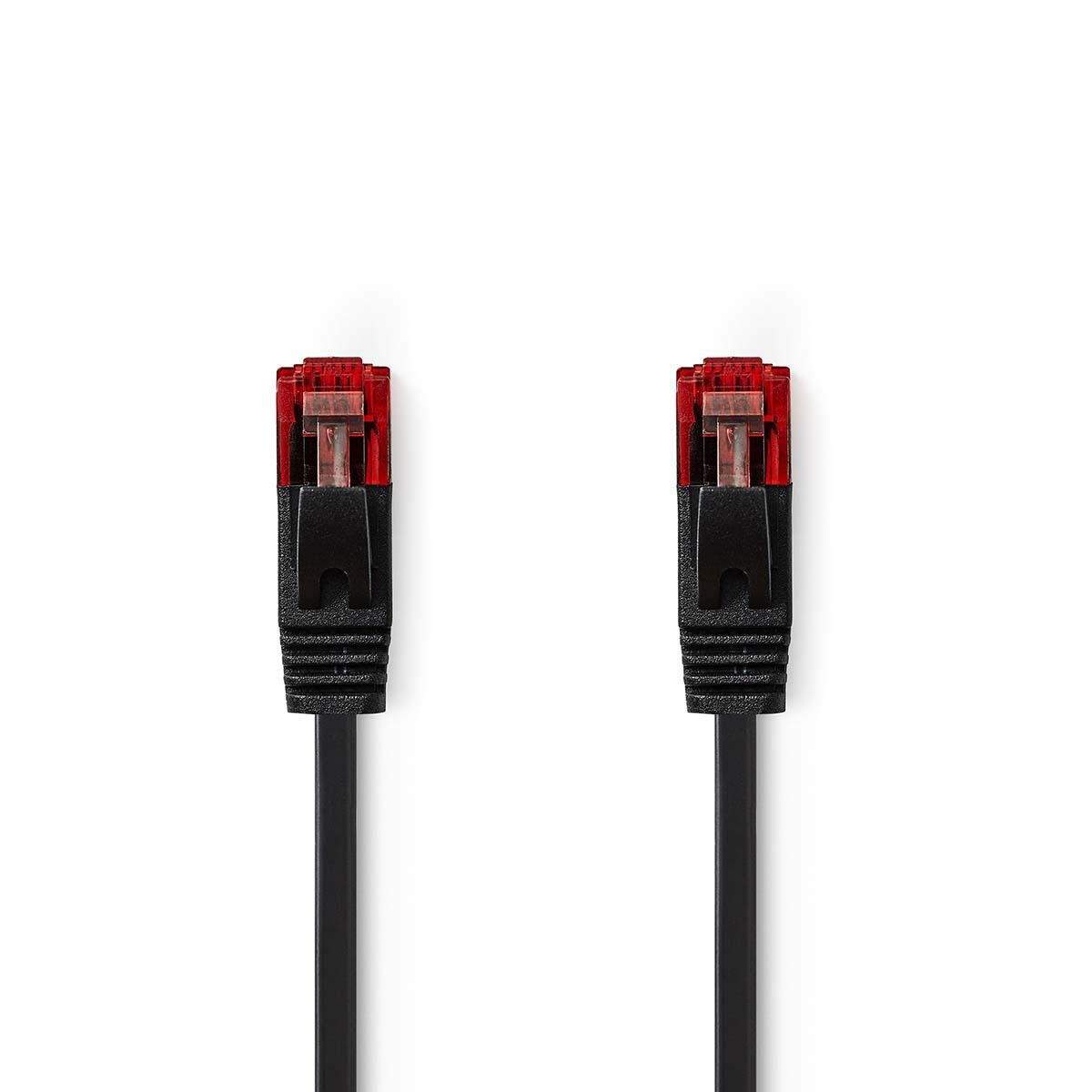 Kat 6 kabel | RJ45 Han | RJ45 Han | U/UTP | 2.00 m | Snagless | Fladt | PVC | Sort | Plastikpose