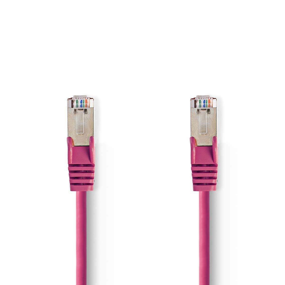 CAT5e verkkokaapeli | SF/UTP | RJ45 uros | RJ45 uros | 7.50 m | Pyöreä | PVC | Pinkki | Muovipussi