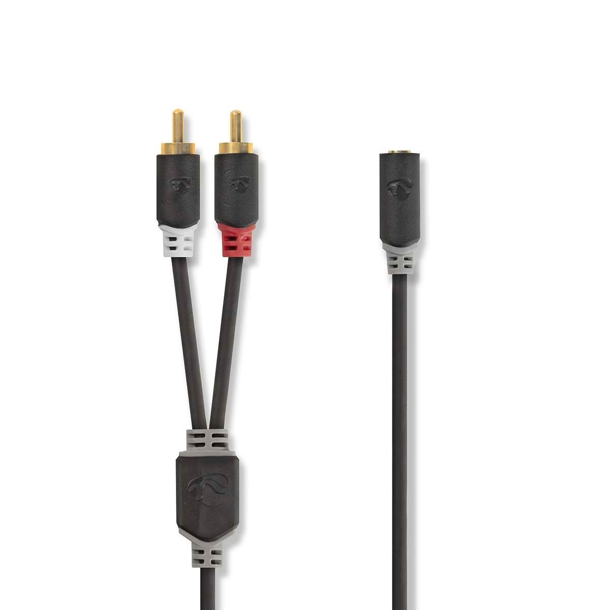 Stereo Audio kabel | 2x RCA Hanstik | 3.5 mm Hunstik | Guldplateret | 0.20 m | Runde | Antracit | Box