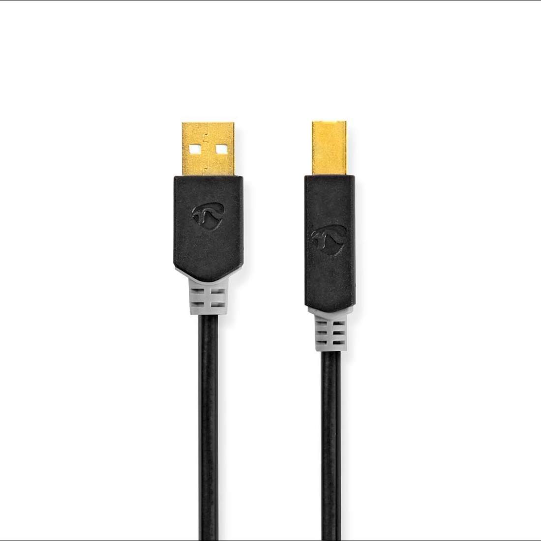 USB-kabel USB 2.0 USB-A Hane USB-B Hane 480 Mbps Guldplaterad 2.00 m Rund PVC Antracit Låda | Hem & Hobby | Pryloteket
