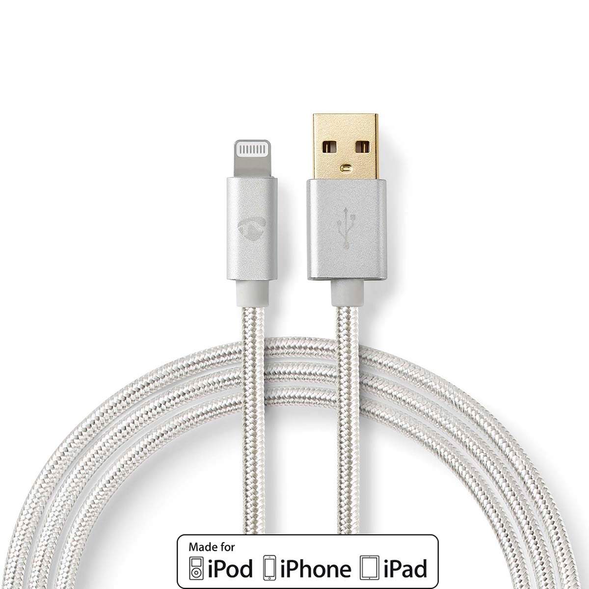 Lightning Kabel | USB 2.0 | Apple Lightning 8-pin | USB-A Han | 480 Mbps | Guldplateret | 2.00 m | Runde | Flettet / Nylon | Alu