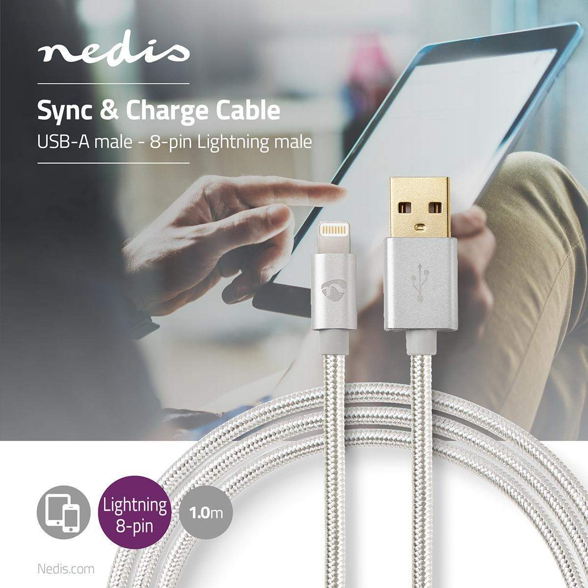 Alternativ bild 1 för Nedis - Lightning-kabel - USB hane till Lightning hane - 1 m - aluminium - rund