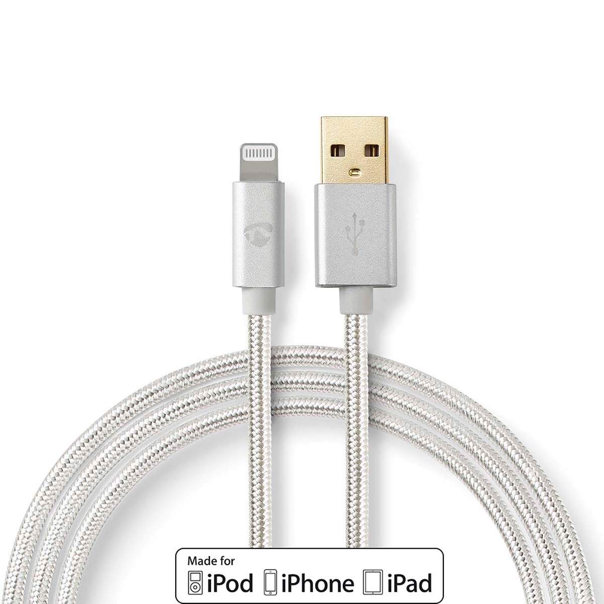 Lightning Kabel | USB 2.0 | Apple Lightning 8-pin | USB-A Han | 480 Mbps | Guldplateret | 3.00 m | Runde | Flettet / Nylon | Alu