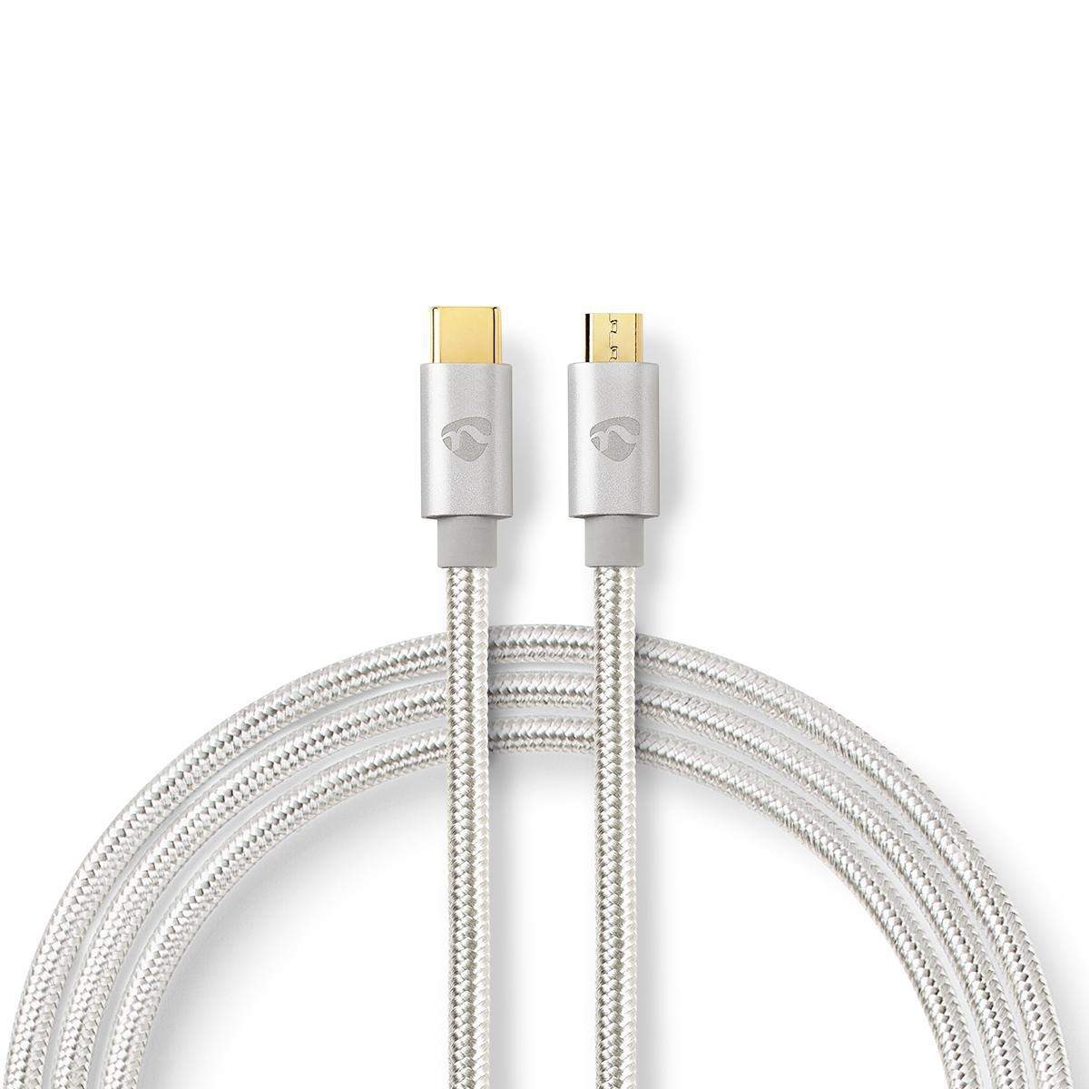 Nedis - USB-kabel | USB 2.0 | USB-C™ Han | USB Micro-B han | 10 W | 480 Mbps | Guldplateret | 2.00 m | Runde | Flettet / Nylon | Aluminium | Cover Window Box - CCTB60650AL20