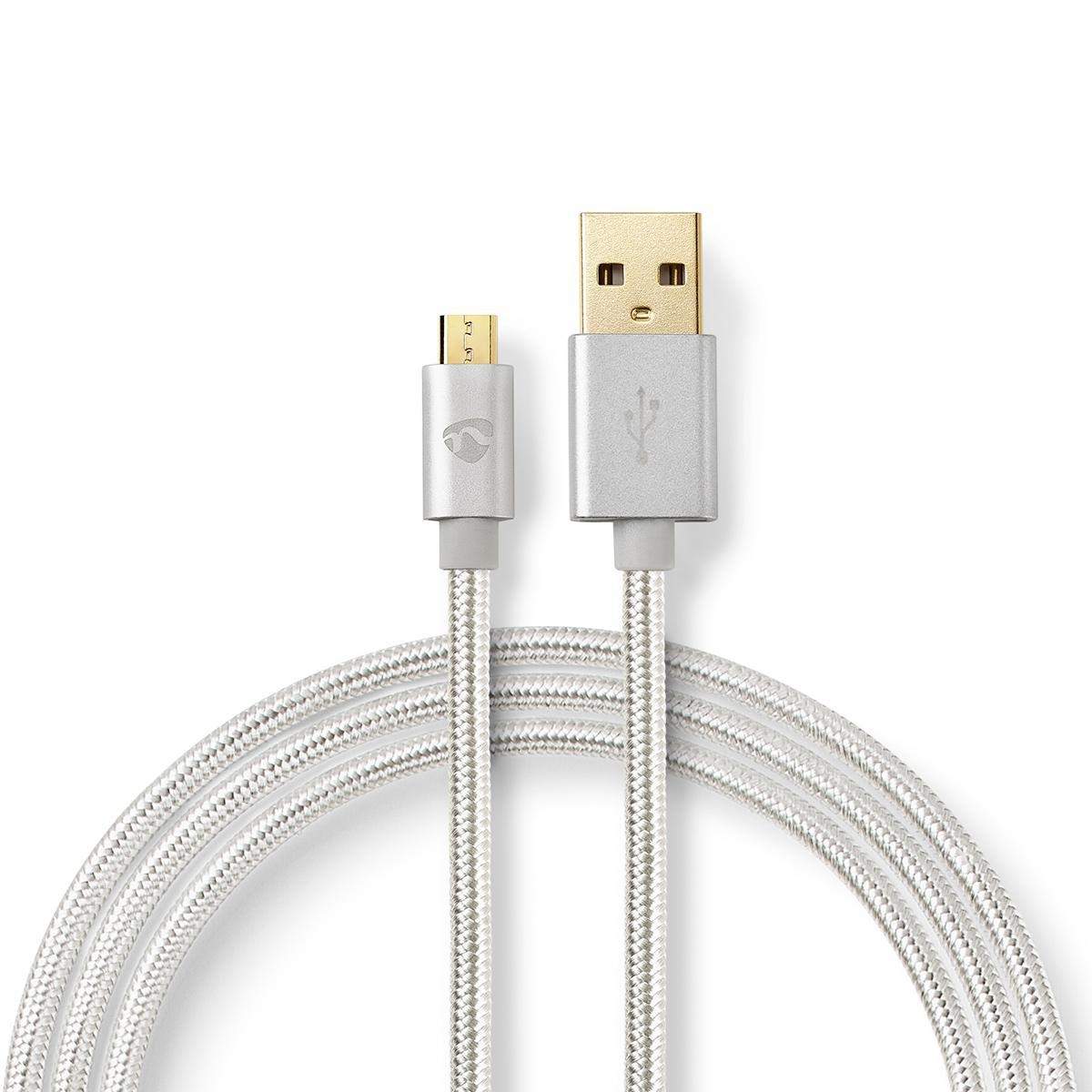 USB-kabel | USB 2.0 | USB-A Han | USB Micro-B han | 10 W | 480 Mbps | Guldplateret | 3.00 m | Runde | Flettet / Nylon | Aluminiu