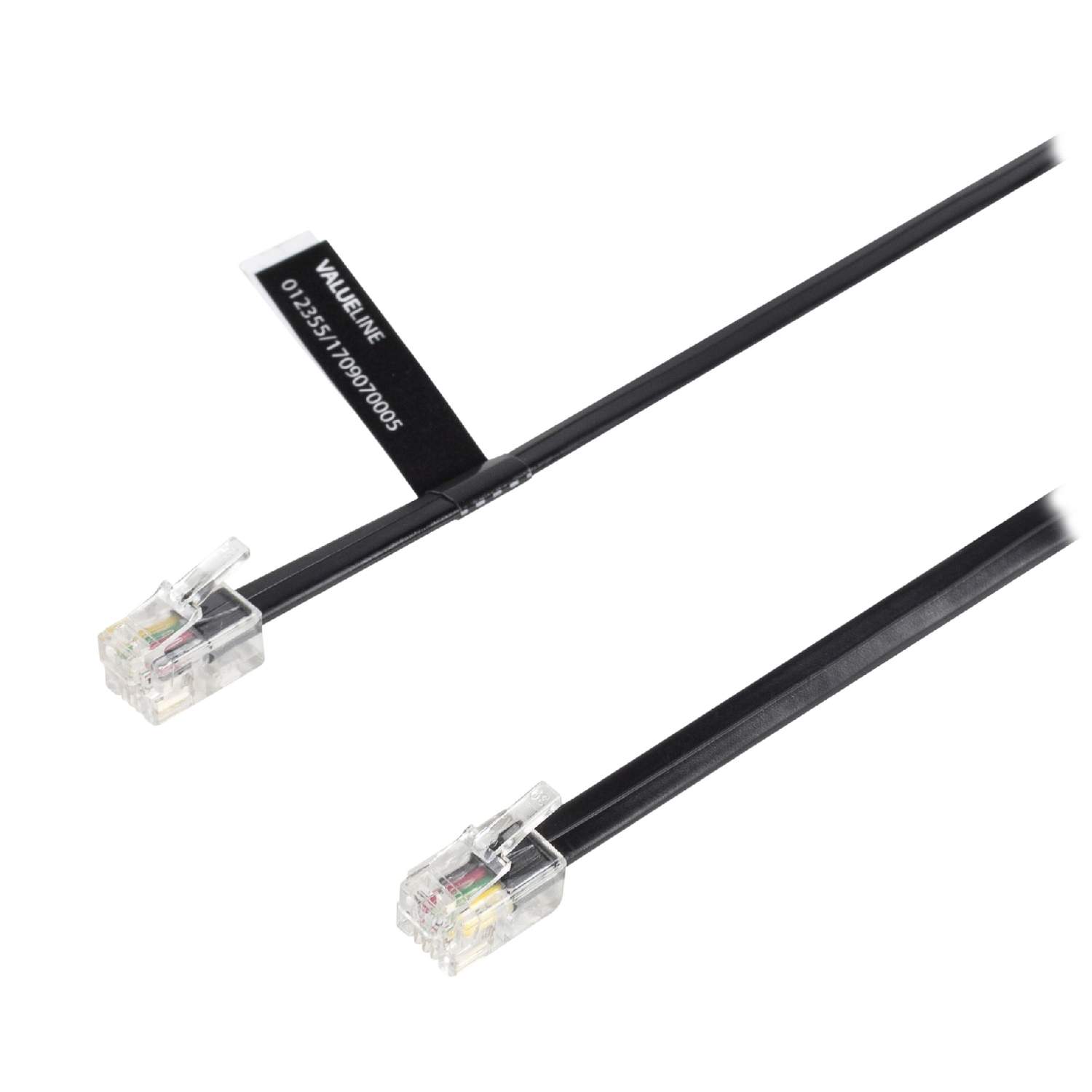 Telecom Kabel RJ10 (4P4C) Han - RJ10 (4P4C) Han Fladt 1.00 m Sort