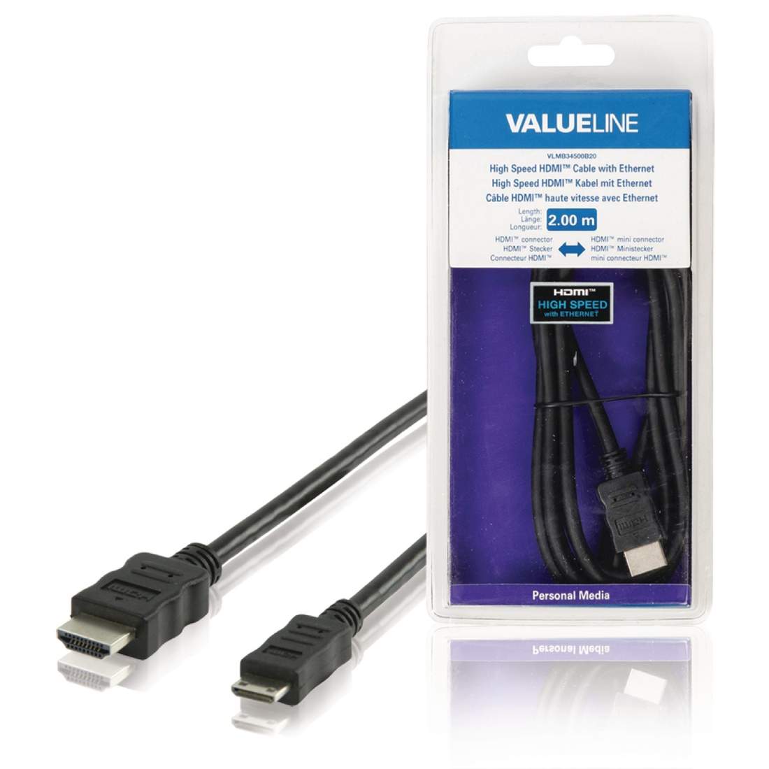 High Speed HDMI Kabel med Ethernet HDMI Kontakt - HDMI Mini Hane 2.00 m Svart | Elektronik - Kablar & Adaptrar - Adaptrar & Signalomvandlare - Video | Pryloteket