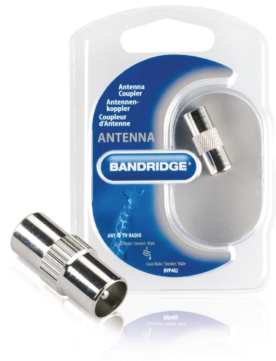 Coax Adapter Coax Han - Coax Han Sølv
