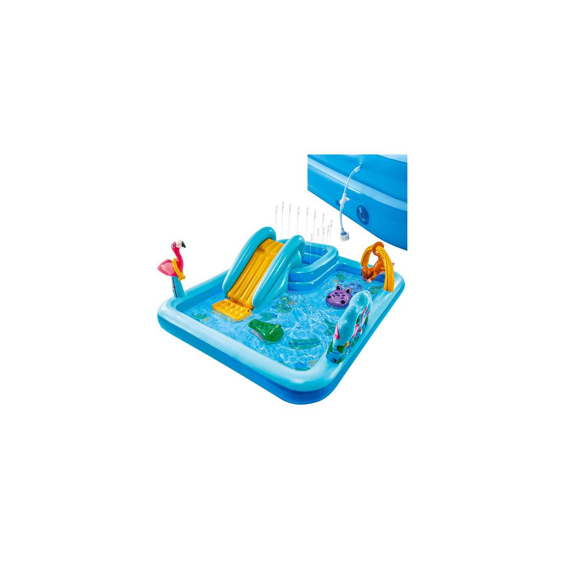 Uppblåsbar djungelvattenlekpool med rutschkana och fontän | Hem & Hobby | Pryloteket