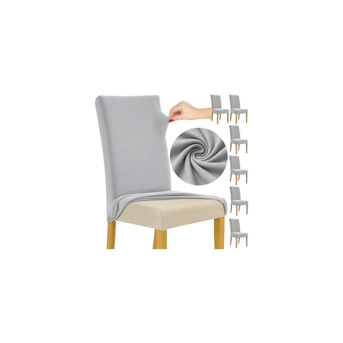 Ljusgrå stolsöverdrag, set om 6 – Elastic Velvet Fit | Hem & Hobby | Pryloteket