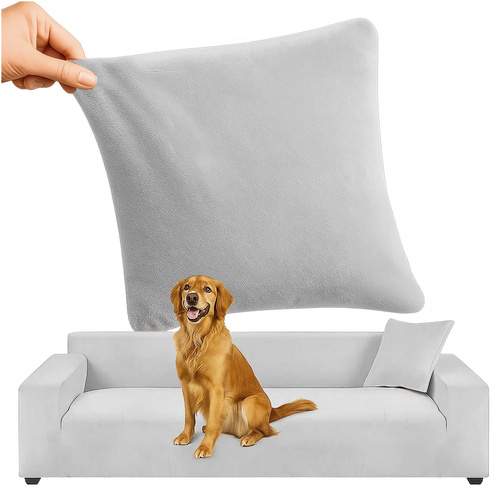 Hjørnesofabetræk – lysegrå fløjl, elastisk pasform 190-230 cm