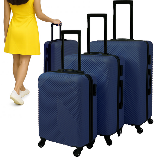 3-delt bagagesæt med 360° hjul – marineblå