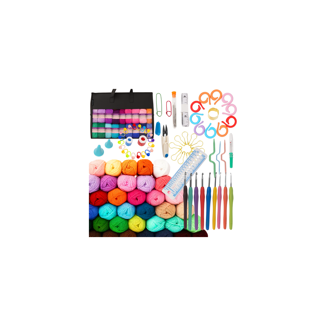 Virkat startpaket – 113-delat set med garn och krokar | Hem & Hobby | Pryloteket