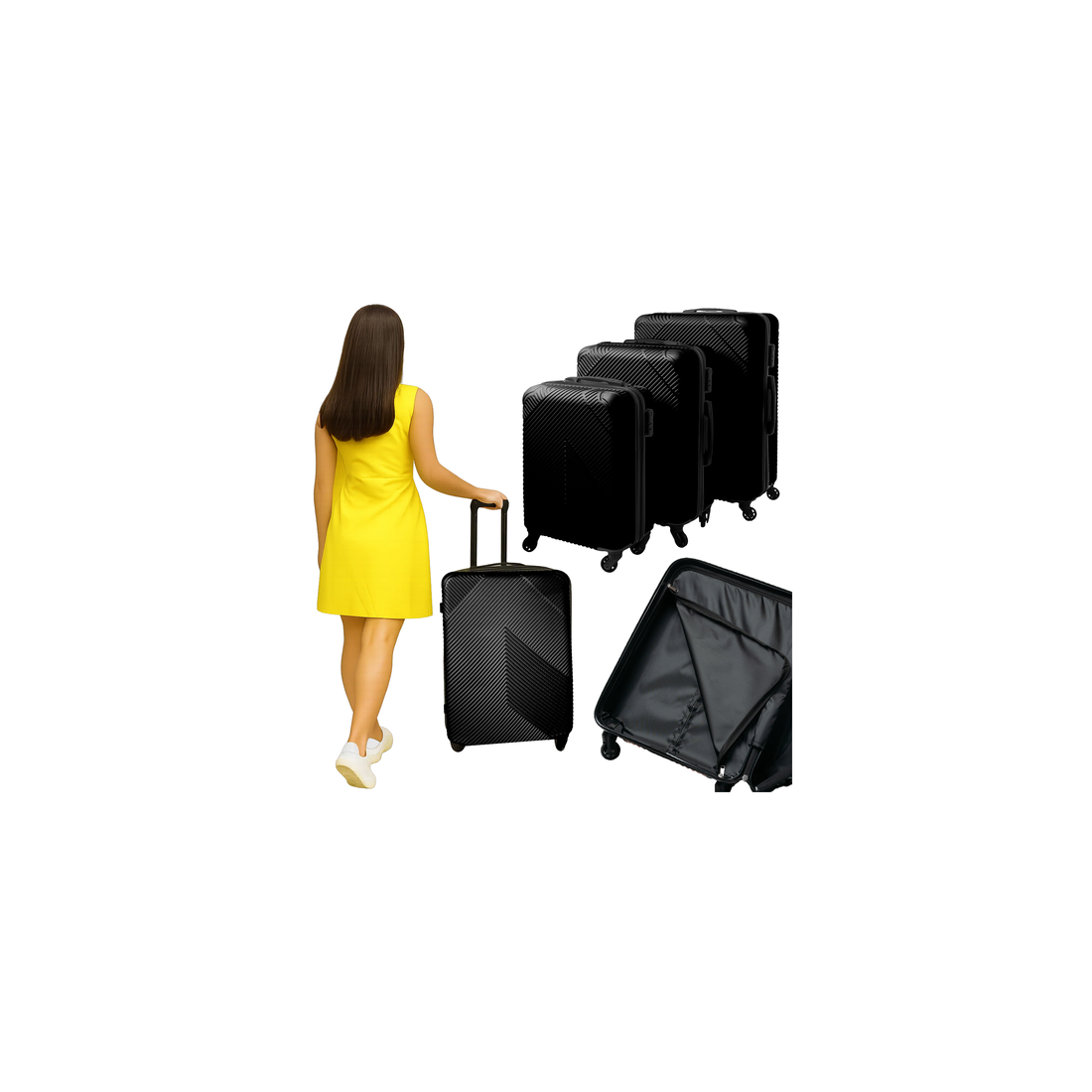 3-delat svart bagageset – slitstark ABS, spinnerhjul | Hem & Hobby | Pryloteket