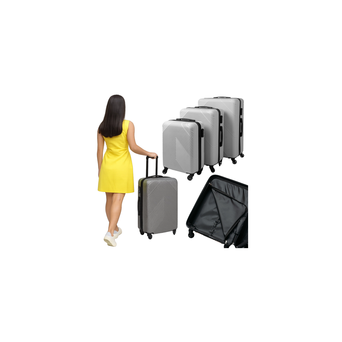 3-delad grå resväska Set – Slitstark ABS, 4-hjulsstabilitet | Hem & Hobby | Pryloteket