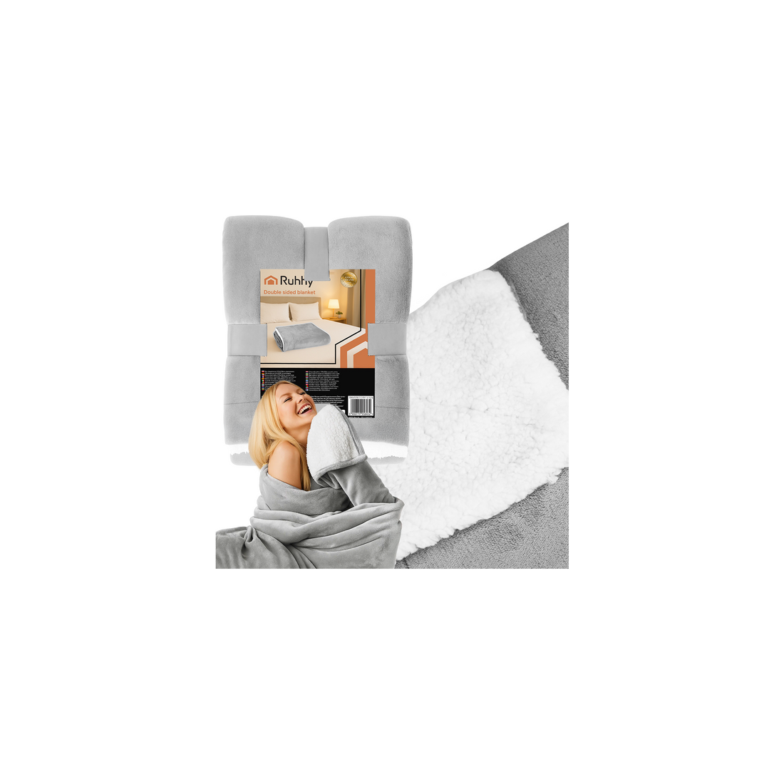 Dubbelsidig filt 150x200cm, ljusgrå, mysig och tvättbar | Hem & Hobby | Pryloteket