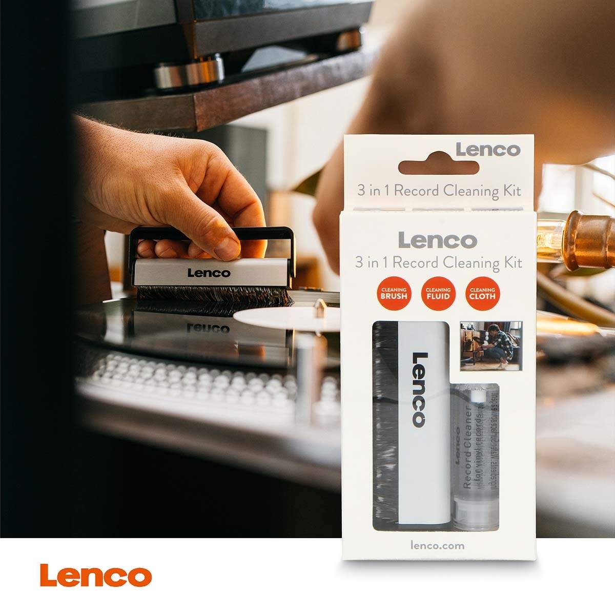 Rengøringssæt til vinylplader – børste, væske, klud billede